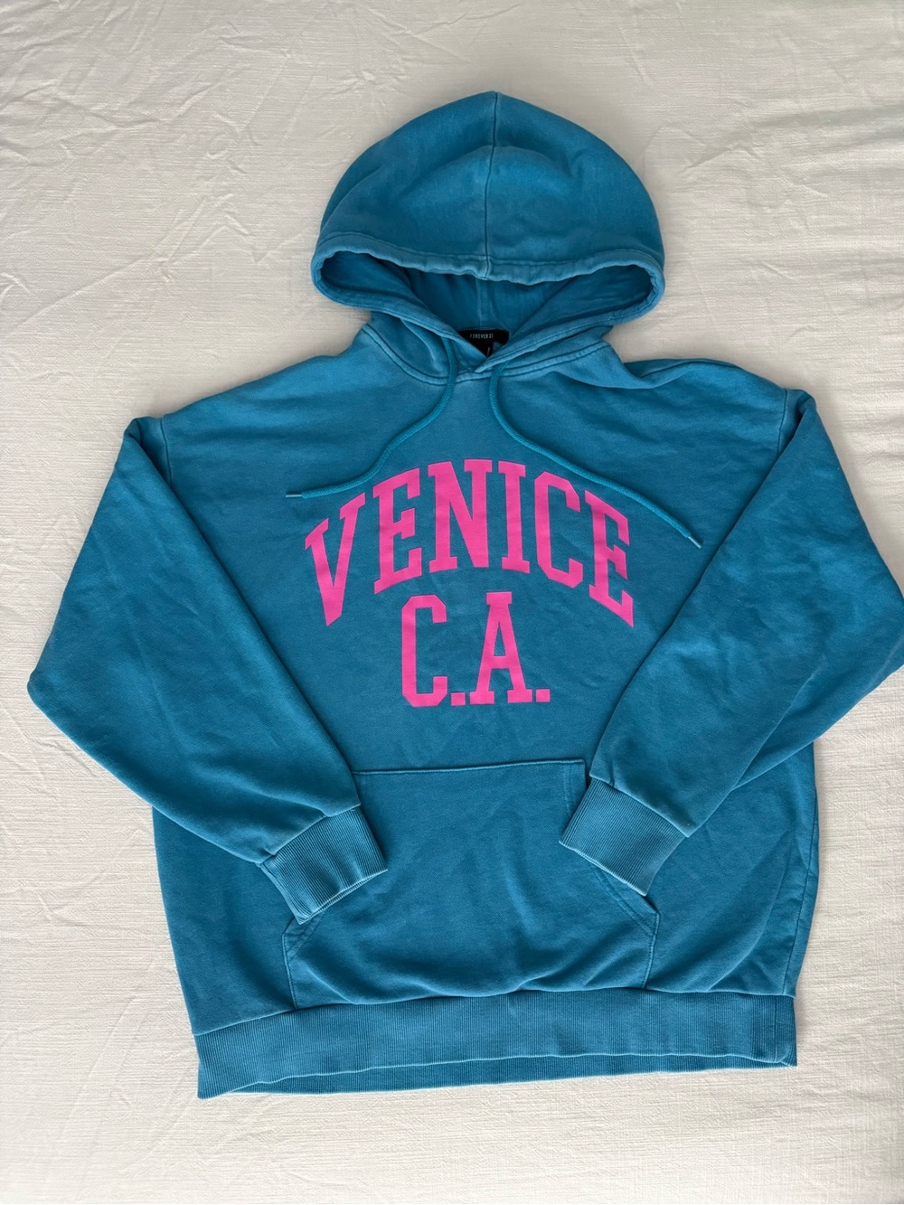 Forever 21 Teal Hoodie with Pink Venice C.A. Print